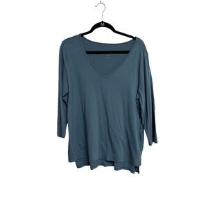 LOGO Instant Chic Blue Long Sleeve V-Neck Shirt Women's Size XL